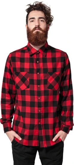 "Checked Flannel" Flanel Shirt Black-red By Urban Classics -Fashionable Men's Clothing Store 206622wa