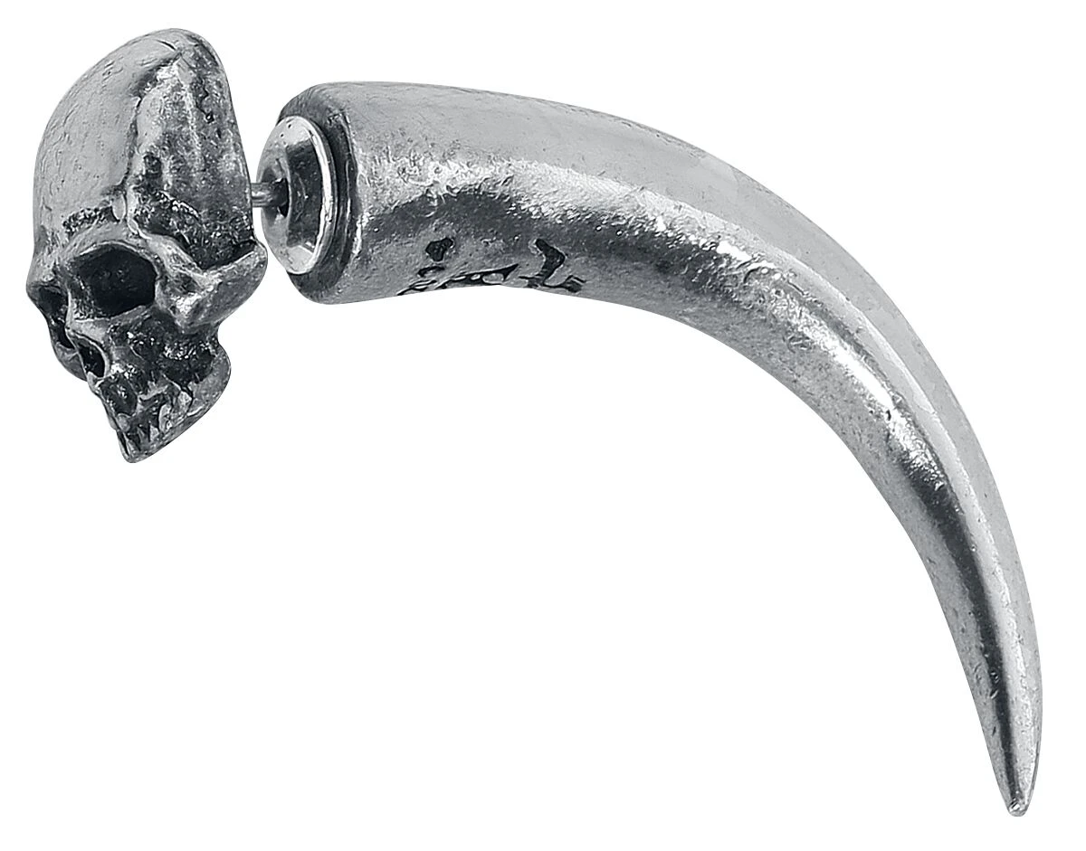 "Tomb Skull Horn" Ear Stud Silver-coloured By Alchemy Gothic 3 "Tomb Skull Horn" Ear Stud Silver-coloured By Alchemy Gothic