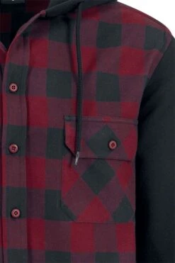 "Hooded Checked Flannel" Flanel Shirt Black-burgundy By Urban Classics -Fashionable Men's Clothing Store 330194d emp