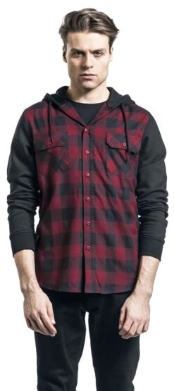 "Hooded Checked Flannel" Flanel Shirt Black-burgundy By Urban Classics -Fashionable Men's Clothing Store 330194wa emp