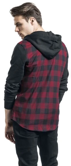 "Hooded Checked Flannel" Flanel Shirt Black-burgundy By Urban Classics -Fashionable Men's Clothing Store 330194wb emp