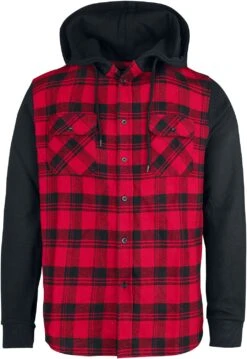 "Hooded Checked Flannel" Flanel Shirt Black-red By RED By EMP