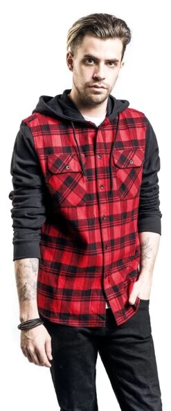 "Hooded Checked Flannel" Flanel Shirt Black-red By RED By EMP -Fashionable Men's Clothing Store 350421wa