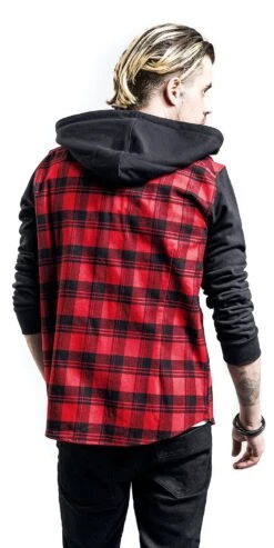 "Hooded Checked Flannel" Flanel Shirt Black-red By RED By EMP -Fashionable Men's Clothing Store 350421wb