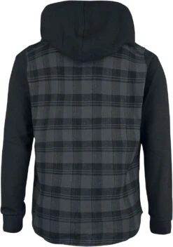 "Hooded Checked Flannel Sweat Sleeve Shirt" Flanel Shirt Black-grey By RED By EMP -Fashionable Men's Clothing Store 350423b