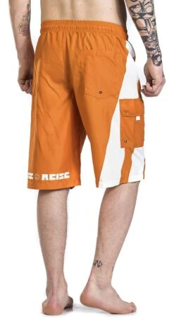 "Reise, Reise" Swim Shorts Orange-white By Rammstein -Fashionable Men's Clothing Store 387011wb