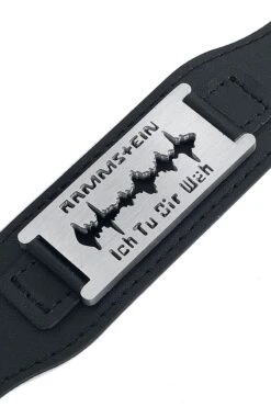 "Razor Blade "Ich Tu Dir Weh"" Leather Bracelet Black By Rammstein -Fashionable Men's Clothing Store 396794d