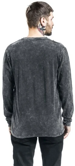 "Long-Sleeve Shirt With V-Neckline And Wash" Long-sleeve Shirt Grey By Black Premium By EMP -Fashionable Men's Clothing Store 464350wb