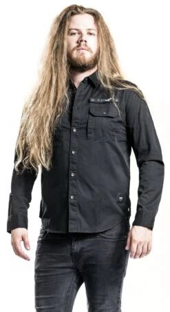 "Black Military-Style Shirt With Chest Pockets" Longsleeve Black By Black Premium By EMP -Fashionable Men's Clothing Store 464672wa