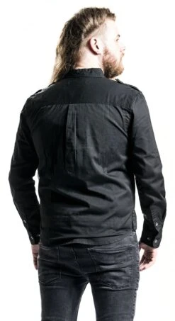 "Black Military-Style Shirt With Chest Pockets" Longsleeve Black By Black Premium By EMP -Fashionable Men's Clothing Store 464672wb