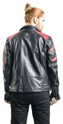 "Black/Red Leather Biker Jacket" Leather Jacket Black-red By Rock Rebel By EMP -Fashionable Men's Clothing Store 464867wb