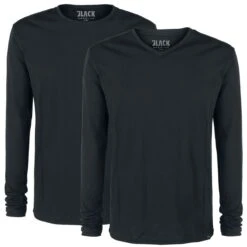 "Double Pack Black Long-Sleeve Tops With Crew Neck And V Neck" Long-sleeve Shirt Black By Black Premium By EMP