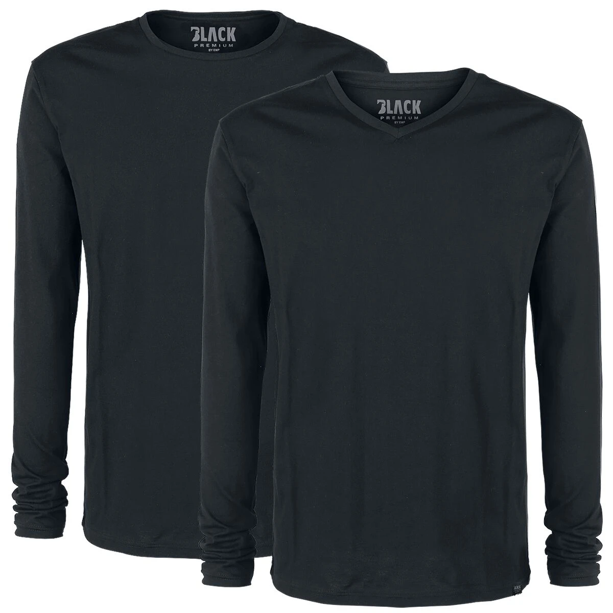 "Double Pack Black Long-Sleeve Tops With Crew Neck And V Neck" Long-sleeve Shirt Black By Black Premium By EMP 3 "Double Pack Black Long-Sleeve Tops With Crew Neck And V Neck" Long-sleeve Shirt Black By Black Premium By EMP
