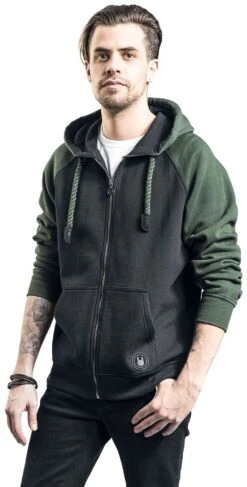"Black/Green Hoodie With Raglan Sleeves" Hooded Sweater Black/dark Green By RED By EMP -Fashionable Men's Clothing Store 468759wa