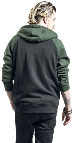 "Black/Green Hoodie With Raglan Sleeves" Hooded Sweater Black/dark Green By RED By EMP -Fashionable Men's Clothing Store 468759wb