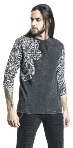 "Black Long-Sleeve Shirt With Wash And Print" Long-sleeve Shirt Black By Black Premium By EMP -Fashionable Men's Clothing Store 469227wa