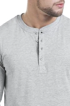 "Basic Henley" Long-sleeve Shirt Mottled Grey By RED By EMP -Fashionable Men's Clothing Store 469313d