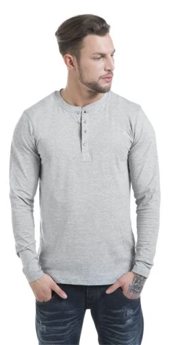 "Basic Henley" Long-sleeve Shirt Mottled Grey By RED By EMP -Fashionable Men's Clothing Store 469313wa