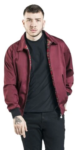 "Burgundy-Red Bomber Jacket With Standing Collar" Between-seasons Jacket Burgundy By RED By EMP -Fashionable Men's Clothing Store 469836wa