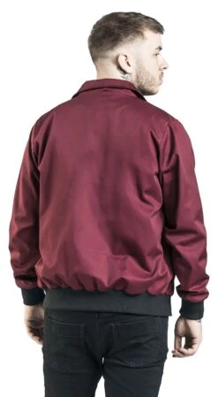 "Burgundy-Red Bomber Jacket With Standing Collar" Between-seasons Jacket Burgundy By RED By EMP -Fashionable Men's Clothing Store 469836wb
