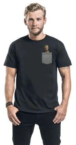 "Pocket Groot" T-Shirt Black By Guardians Of The Galaxy -Fashionable Men's Clothing Store 471013wa