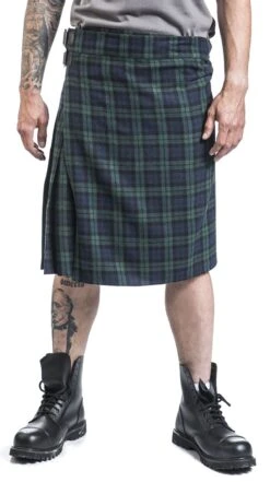 "Blue/Green Kilt With Side Buckles" Medium-length Skirt Blue-green By Black Premium By EMP -Fashionable Men's Clothing Store 476605wa