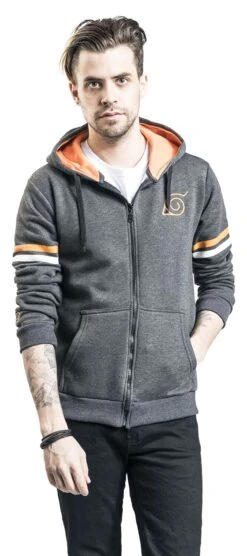 "Konoha Genin" Hooded Zip Mottled Anthracite By Naruto -Fashionable Men's Clothing Store 479314wa
