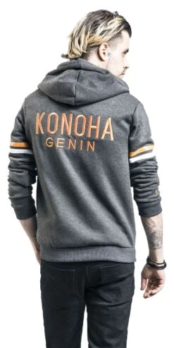 "Konoha Genin" Hooded Zip Mottled Anthracite By Naruto -Fashionable Men's Clothing Store 479314wb