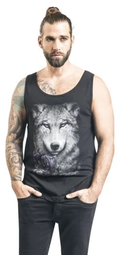 "Wolf Roses" Tanktop Black By Spiral 9 "Wolf Roses" Tanktop Black By Spiral -Fashionable Men's Clothing Store 479551wa