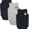 "Kids’ Set Of Three Grey/black Baby Grows" Body Grey-black By EMP Basic Collection -Fashionable Men's Clothing Store 482664a