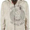 "Beige Hooded Jacket With Prints" Hooded Zip Beige By Rock Rebel By EMP
