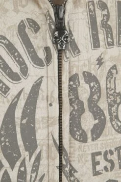 "Beige Hooded Jacket With Prints" Hooded Zip Beige By Rock Rebel By EMP -Fashionable Men's Clothing Store 485542d3