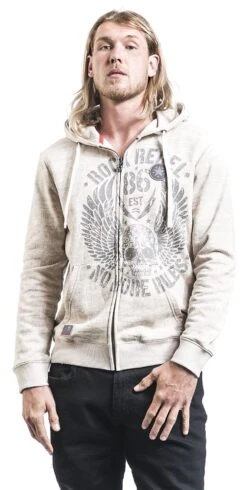 "Beige Hooded Jacket With Prints" Hooded Zip Beige By Rock Rebel By EMP -Fashionable Men's Clothing Store 485542wa