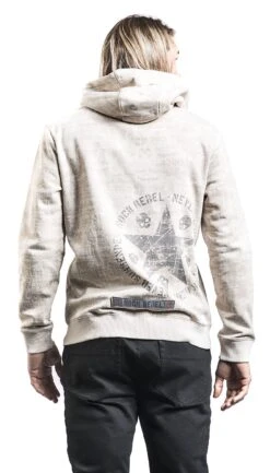 "Beige Hooded Jacket With Prints" Hooded Zip Beige By Rock Rebel By EMP -Fashionable Men's Clothing Store 485542wb