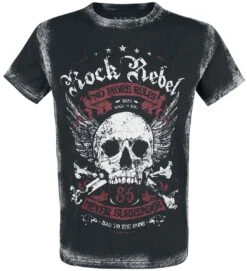 "Black T-shirt With Front Print And Wash" T-Shirt Black By Rock Rebel By EMP