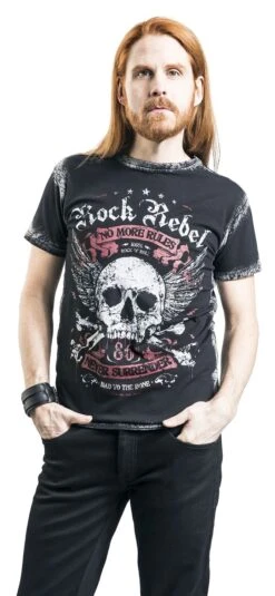 "Black T-shirt With Front Print And Wash" T-Shirt Black By Rock Rebel By EMP -Fashionable Men's Clothing Store 485834wa