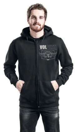 "Skullwing - Rewind, Replay, Rebound" Hooded Zip Black By Volbeat -Fashionable Men's Clothing Store 491297wa