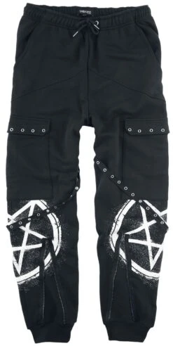 "Relaxed Black Trousers With Pockets, Straps And Prints" Cloth Trousers Black By Gothicana By EMP