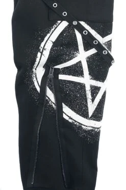 "Relaxed Black Trousers With Pockets, Straps And Prints" Cloth Trousers Black By Gothicana By EMP -Fashionable Men's Clothing Store 493681d