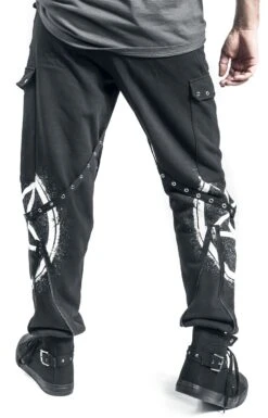 "Relaxed Black Trousers With Pockets, Straps And Prints" Cloth Trousers Black By Gothicana By EMP -Fashionable Men's Clothing Store 493681wb