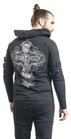 "Gothicana X Anne Stokes - Black Long-Sleeve Shirt With Print And Lacing" Long-sleeve Shirt Black By Gothicana By EMP -Fashionable Men's Clothing Store 493724wb