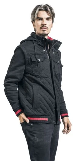 "Black Jacket With Quilting And Red Detail" Between-seasons Jacket Black By Black Premium By EMP -Fashionable Men's Clothing Store 493839wa