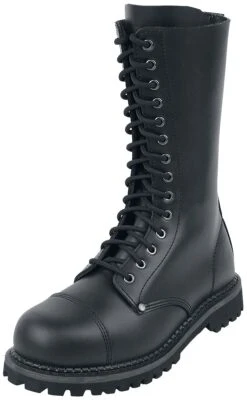 "Black 14 Hole Lace-Up Boots" Boot Black By Black Premium By EMP