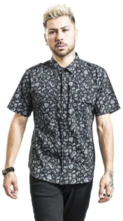 "Short Sleeve Shirt With Symbols" Short-sleeved Shirt Black By Gothicana By EMP -Fashionable Men's Clothing Store 508195wa