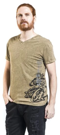 "Rock Rebel X Route 66 - Green T-Shirt With Wash And Print" T-Shirt Olive By Rock Rebel By EMP -Fashionable Men's Clothing Store 510902wa