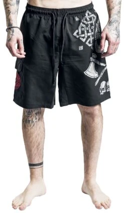"Swim Shorts With Viking Print" Swim Shorts Black By Black Premium By EMP -Fashionable Men's Clothing Store 511371wa