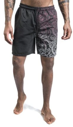 "Swim Shorts With Celtic Print" Swim Shorts Black-red By Black Premium By EMP -Fashionable Men's Clothing Store 511377wa