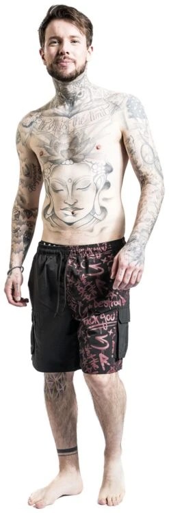 "Swimshorts With Print" Swim Shorts Black-red By RED By EMP -Fashionable Men's Clothing Store 511479wa
