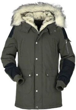 "Casual Winter Jacket With Faux-fur Collar" Winter Jacket Olive By Black Premium By EMP