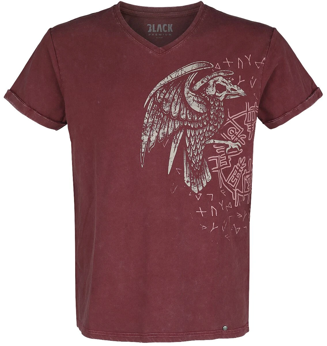 "T-shirt With Raven And Runes Print" T-Shirt Burgundy By Black Premium By EMP 3 "T-shirt With Raven And Runes Print" T-Shirt Burgundy By Black Premium By EMP